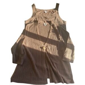 J Jill Crochet A Line Brown Set Tank Top/ Cardigan Women Size XL